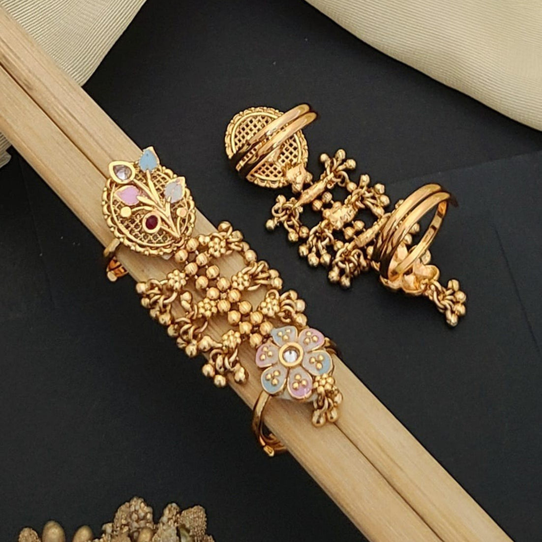 Buy Bridal Topaz Dual Finger Hand Harness Ring Online | Roodap